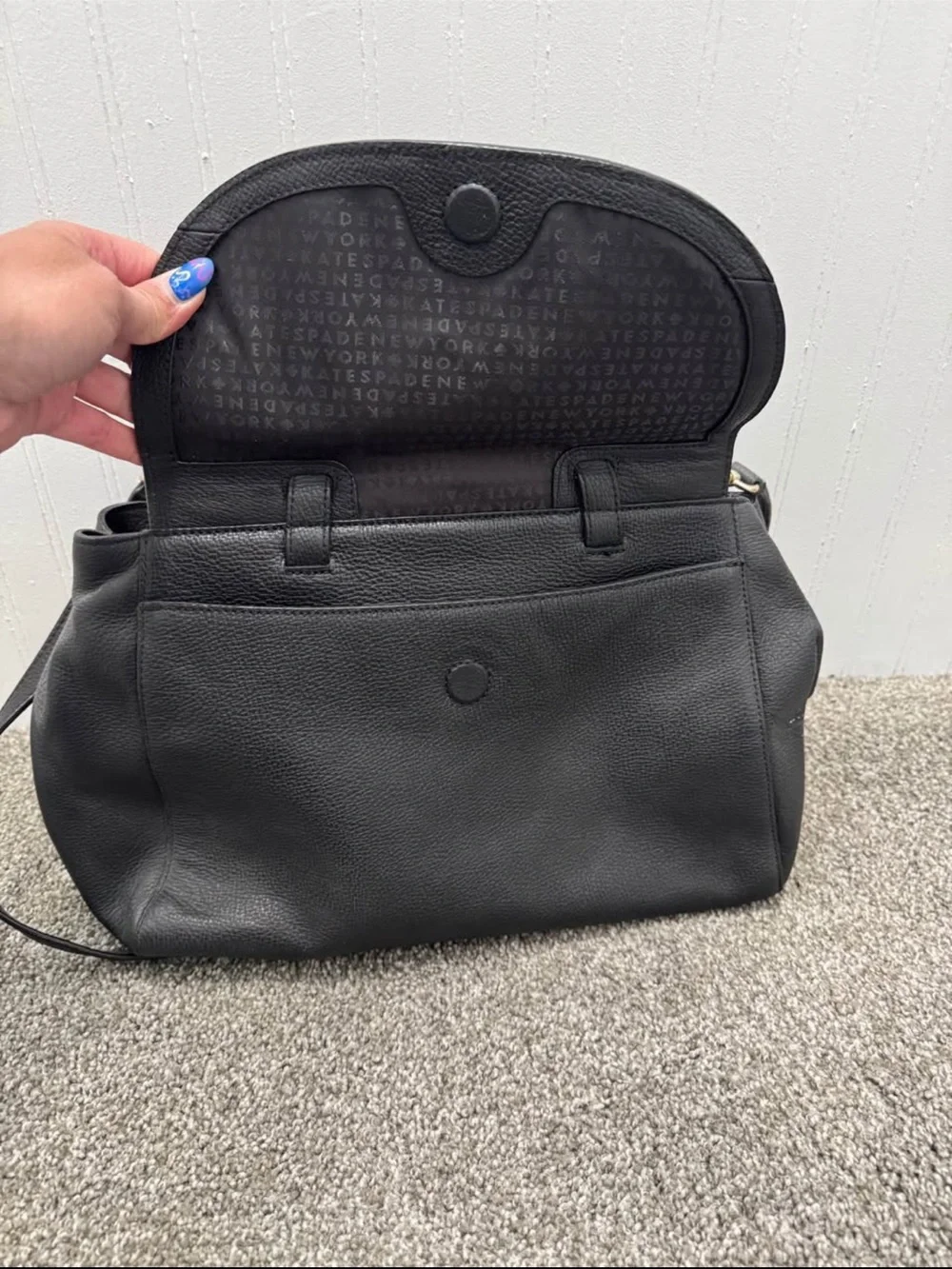 kate spade Black Pebbled Leather Satchel with Adjustable Strap